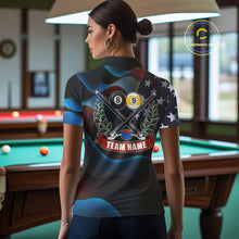 Load image into Gallery viewer, Personalized American Flag 8 Ball &amp; 9 Ball Billiard Shirt For Women, Patriotic Pool Team Jersey TDM5657