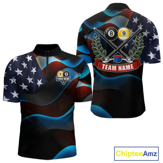 Personalized American Flag 8 Ball & 9 Ball Billiard Shirt For Men, Patriotic Pool Team Jersey TDM5657