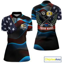 Load image into Gallery viewer, Personalized American Flag 8 Ball &amp; 9 Ball Billiard Shirt For Women, Patriotic Pool Team Jersey TDM5657
