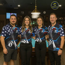 Load image into Gallery viewer, Glowing American Flag 8 Ball Pool Billiard Shirt For Men Custom Patriotic Billiard Team Jersey TDM5658