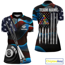 Load image into Gallery viewer, Glowing American Flag 8 Ball Pool Billiard Shirt For Women Custom Patriotic Billiard Team Jersey TDM5658