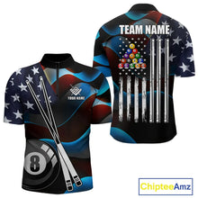 Load image into Gallery viewer, Glowing American Flag 8 Ball Pool Billiard Shirt For Men Custom Patriotic Billiard Team Jersey TDM5658