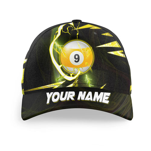 Personalized Yellow 9 Ball Pool Thunder Lightning Billiard Caps, Top Hat Billiard Team Shirts TDM1053