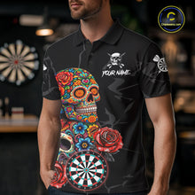 Load image into Gallery viewer, Personalized Colorful Sugar Skull Darts Shirt For Men Custom Darts Jersey Team Polo &amp; Quarter Zip TDM6264