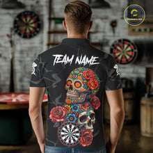Load image into Gallery viewer, Personalized Colorful Sugar Skull Darts Shirt For Men Custom Darts Jersey Team Polo &amp; Quarter Zip TDM6264