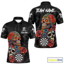 Load image into Gallery viewer, Personalized Colorful Sugar Skull Darts Shirt For Men Custom Darts Jersey Team Polo &amp; Quarter Zip TDM6264