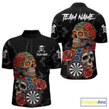 Load image into Gallery viewer, Personalized Colorful Sugar Skull Darts Shirt For Men Custom Darts Jersey Team Polo &amp; Quarter Zip TDM6264