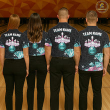 Load image into Gallery viewer, Custom Pink Turquoise Diamonds Bowling Shirt For Men, Glowing Bowling Team Jersey Polo &amp; 1/4 Zip TDM6270