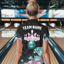 Load image into Gallery viewer, Custom Pink Turquoise Diamonds Bowling Shirt For Women, Glowing Bowling Team Jersey Polo &amp; 1/4 Zip TDM6270