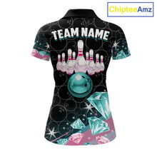 Load image into Gallery viewer, Custom Pink Turquoise Diamonds Bowling Shirt For Women, Glowing Bowling Team Jersey Polo &amp; 1/4 Zip TDM6270