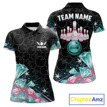 Load image into Gallery viewer, Custom Pink Turquoise Diamonds Bowling Shirt For Women, Glowing Bowling Team Jersey Polo &amp; 1/4 Zip TDM6270