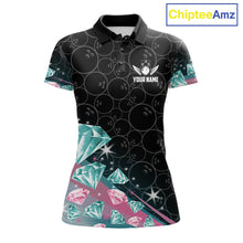 Load image into Gallery viewer, Custom Pink Turquoise Diamonds Bowling Shirt For Women, Glowing Bowling Team Jersey Polo &amp; 1/4 Zip TDM6270