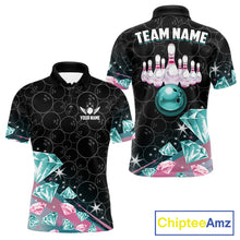 Load image into Gallery viewer, Custom Pink Turquoise Diamonds Bowling Shirt For Men, Glowing Bowling Team Jersey Polo &amp; 1/4 Zip TDM6270