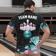 Load image into Gallery viewer, Custom Pink Turquoise Diamonds Bowling Shirt For Men, Glowing Bowling Team Jersey Polo &amp; 1/4 Zip TDM6270