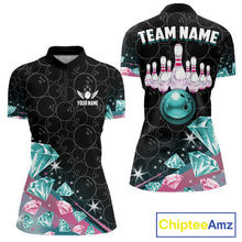 Load image into Gallery viewer, Custom Pink Turquoise Diamonds Bowling Shirt For Women, Glowing Bowling Team Jersey Polo &amp; 1/4 Zip TDM6270