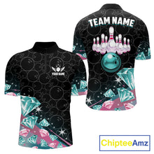 Load image into Gallery viewer, Custom Pink Turquoise Diamonds Bowling Shirt For Men, Glowing Bowling Team Jersey Polo &amp; 1/4 Zip TDM6270
