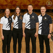 Load image into Gallery viewer, Custom Grunge Black White Bowling Shirt For Women, Bowling Tournament Team Shirt Polo &amp; 1/4 Zip TDM6271