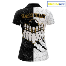 Load image into Gallery viewer, Custom Grunge Black White Bowling Shirt For Women, Bowling Tournament Team Shirt Polo &amp; 1/4 Zip TDM6271
