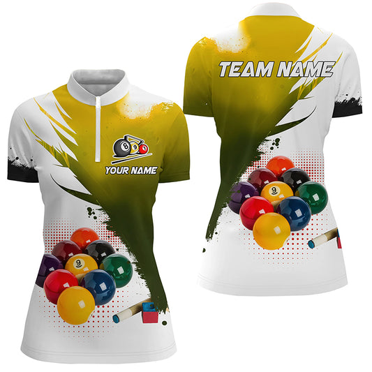 3D 9 Ball Pool Billiard Jerseys Women Polo & Quarter-Zip Shirts Custom Billiard Team Shirts |Yellow TDM2155