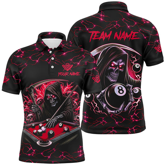 Red Funny Grim Reaper 8 Ball Pool Men Billiard Shirts Custom Name Lightning Billiard Jerseys TDM2159