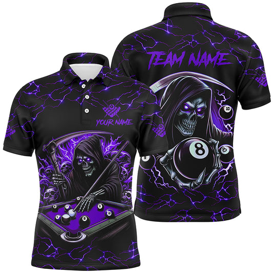 Purple Funny Grim Reaper 8 Ball Pool Men Billiard Shirts Custom Name Lightning Billiard Jerseys TDM2160