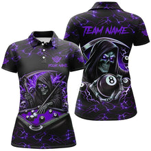 Load image into Gallery viewer, Purple Funny Grim Reaper 8 Ball Pool Women Billiard Shirts Custom Name Lightning Billiard Jerseys TDM2160