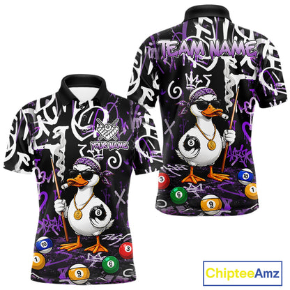 Purple Funny Duck Graffiti 8 Ball Billiard Shirt For Men Custom Pool Team Jersey Polo & 1/4 Zip TDM7151