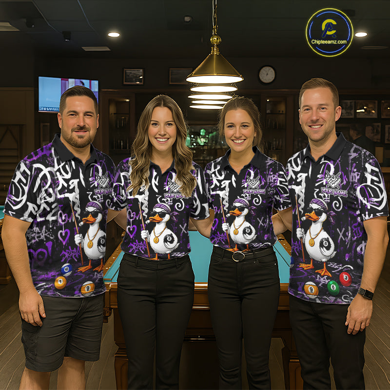 Purple Funny Duck Graffiti 8 Ball Billiard Shirt For Men Custom Pool Team Jersey Polo & 1/4 Zip TDM7151