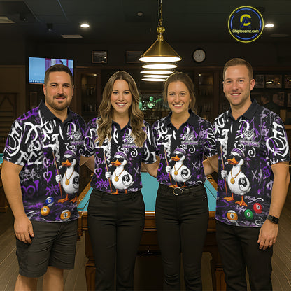 Purple Funny Duck Graffiti 8 Ball Billiard Shirt For Men Custom Pool Team Jersey Polo & 1/4 Zip TDM7151