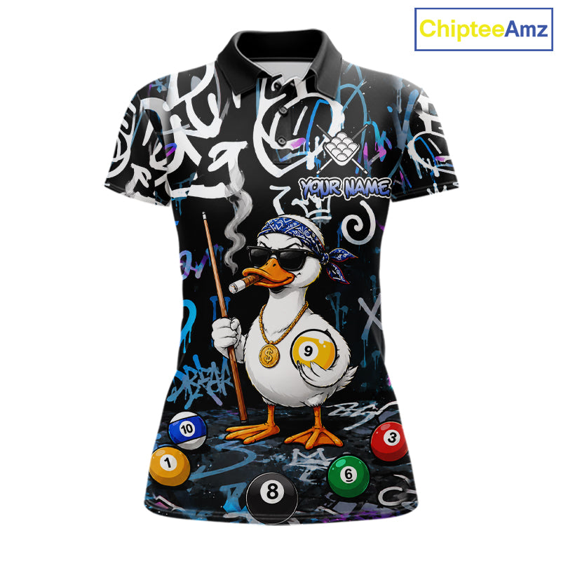 Colorful Graffiti Funny Duck 9 Ball Billiard Shirt For Women Custom Pool Team Jersey Polo & 1/4 Zip TDM7154