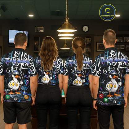 Colorful Graffiti Funny Duck 9 Ball Billiard Shirt For Women Custom Pool Team Jersey Polo & 1/4 Zip TDM7154