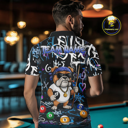 Colorful Graffiti Funny Bulldog 8 Ball Pool Billiard Shirt For Men Custom Billiard Team Jersey TDM7155
