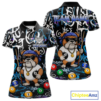 Colorful Graffiti Funny Bulldog 8 Ball Pool Billiard Shirt For Women Custom Billiard Team Jersey TDM7155