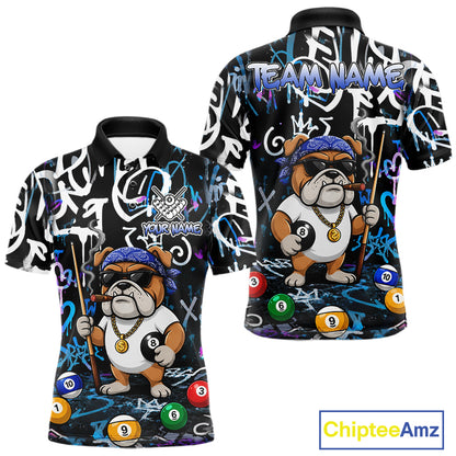 Colorful Graffiti Funny Bulldog 8 Ball Pool Billiard Shirt For Men Custom Billiard Team Jersey TDM7155