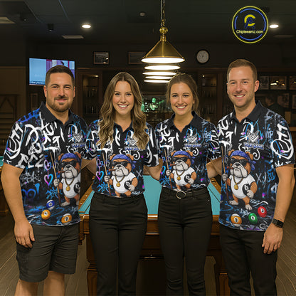 Colorful Graffiti Funny Bulldog 8 Ball Pool Billiard Shirt For Women Custom Billiard Team Jersey TDM7155