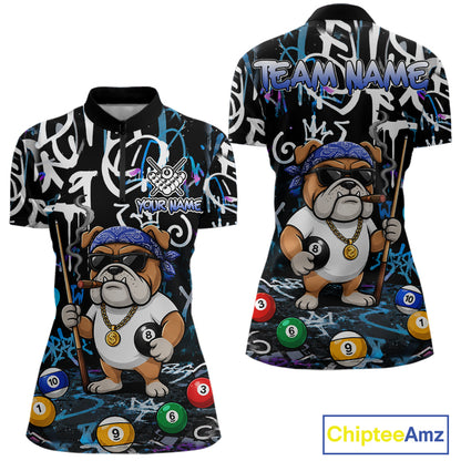 Colorful Graffiti Funny Bulldog 8 Ball Pool Billiard Shirt For Women Custom Billiard Team Jersey TDM7155