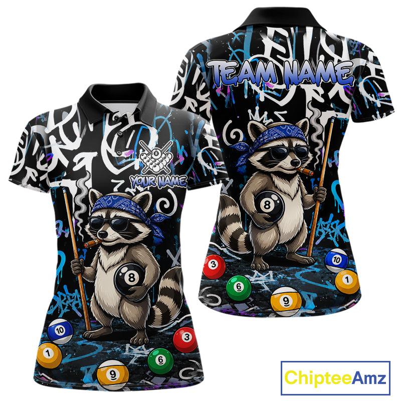 Colorful Graffiti Funny Raccoon 8 Ball Pool Billiard Shirt For Women Custom Billiard Team Jersey TDM7156