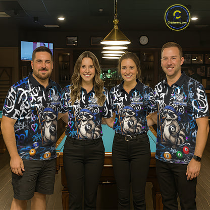 Colorful Graffiti Funny Raccoon 8 Ball Pool Billiard Shirt For Women Custom Billiard Team Jersey TDM7156