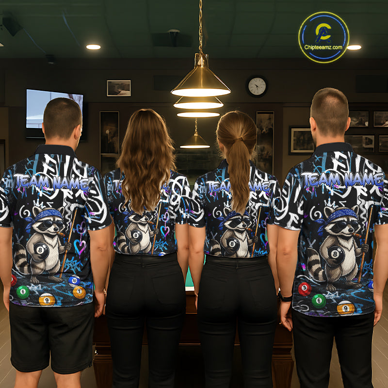 Colorful Graffiti Funny Raccoon 8 Ball Pool Billiard Shirt For Women Custom Billiard Team Jersey TDM7156