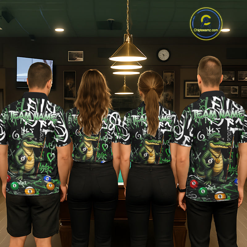 Green Funny Alligator Graffiti 8 Ball Billiard Shirt For Women Custom Pool Team Jersey Polo, 1/4 Zip TDM7157