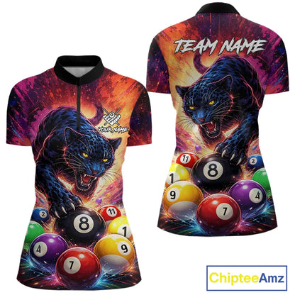 Colorful Billiard Balls Panther 8 Ball Pool Shirt For Women Custom Billiard Jersey Polo & 1/4 Zip TDM5669