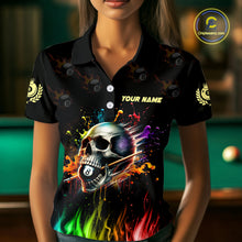 Load image into Gallery viewer, Funny Billiard Colorful Skull Personalized Women Polo Shirts, Custom Team Name Billiard Attire TDM1066