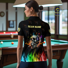 Load image into Gallery viewer, Funny Billiard Colorful Skull Personalized Women Polo Shirts, Custom Team Name Billiard Attire TDM1066
