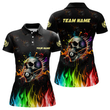 Load image into Gallery viewer, Funny Billiard Colorful Skull Personalized Women Polo Shirts, Custom Team Name Billiard Attire TDM1066