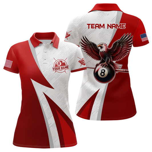 Personalized Red Billiards Pool Women Polo Shirts, 8 Ball Pool Eagle Billiard Jerseys For Team TDM1070