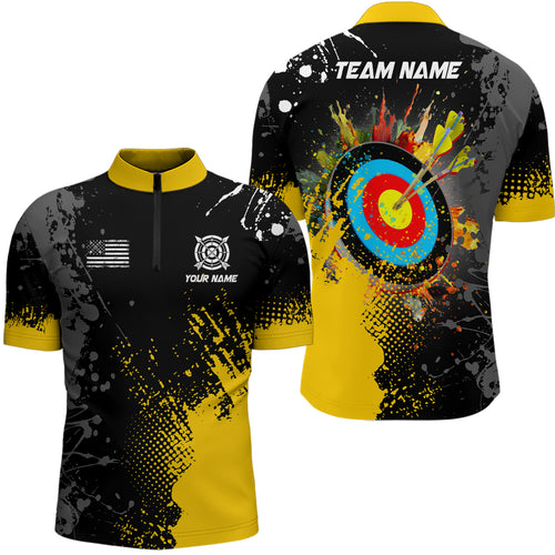 Personalized Paint Yellow 3D Target Archery Men Quarter-Zip Shirts, Archery Jerseys Attires  TDM1191