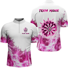Load image into Gallery viewer, Pink Icy Light White Darts Polo &amp; Quarter Zip Custom Dart Shirts For Men Team Darts Jerseys TDM3683