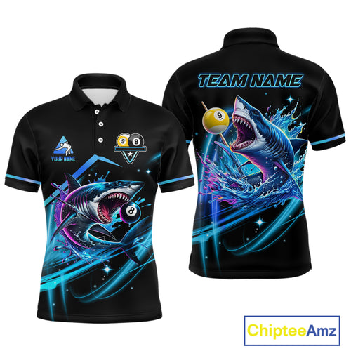 Blue 8 Ball & 9 Ball Pool Billiard Shark Polo & Quarter Zip For Men Custom Team Billiard Jerseys TDM3853