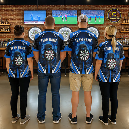 Funny Dartboard Blue Flaming Darts Shirt For Men Custom Darts Jersey Team Polo & Quarter Zip TDM5386