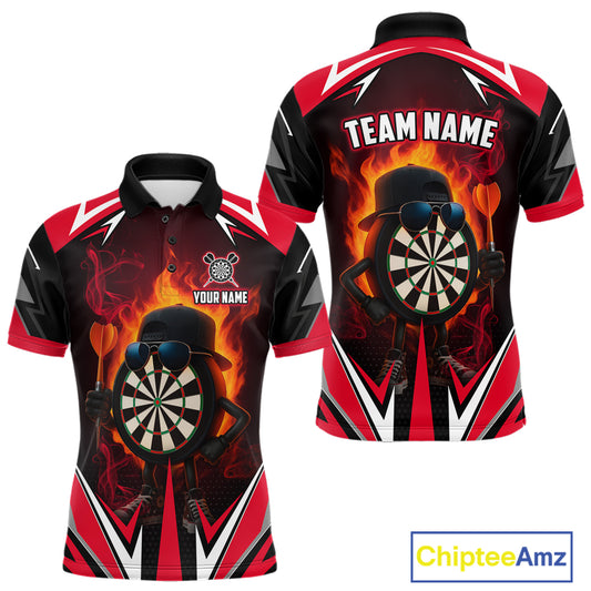 Funny Dartboard Red Flaming Darts Shirt For Men Custom Darts League Jersey Team Polo & Quarter Zip TDM5387